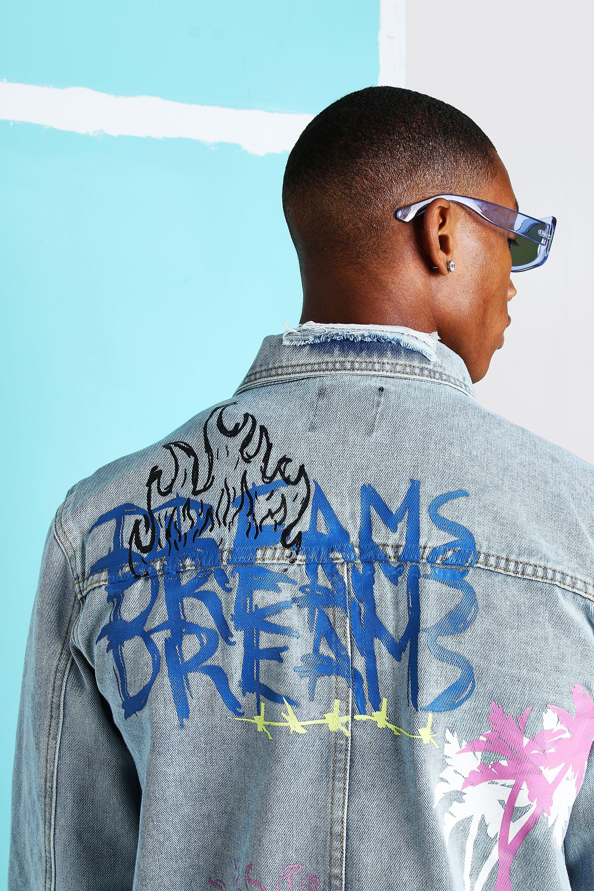 Veste en jean imprim graffiti boohoo